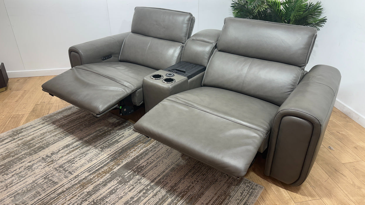 Sofology Premiere Leather 2.5 Seater Smart Console Power Recliner/Headrest in Trusty Embossed Grey