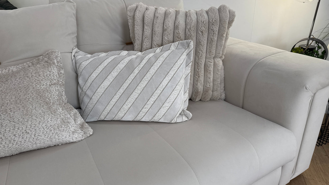 Sofology The Oscar Fabric 4 Seater Gold Trim in Super Matt Velvet Ecru Mix