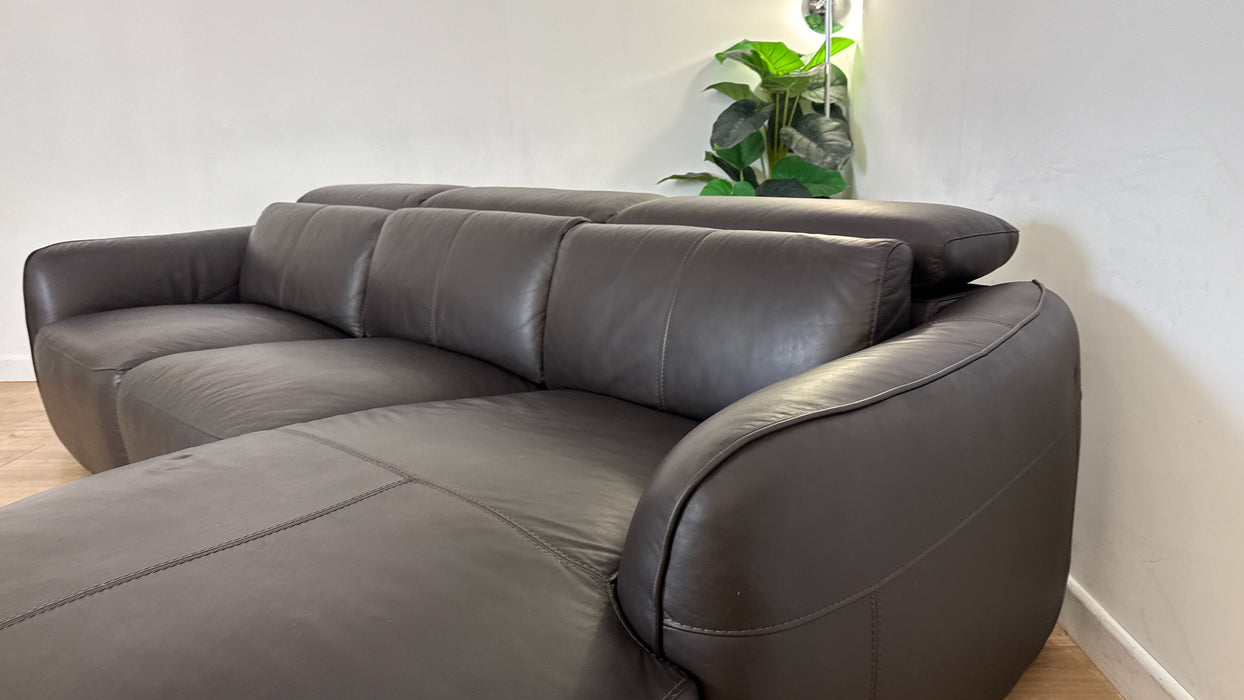 Sofology The Serene Leather 3 Chaise Power Recliner/Headrest in Trusty Matt Dark Brown