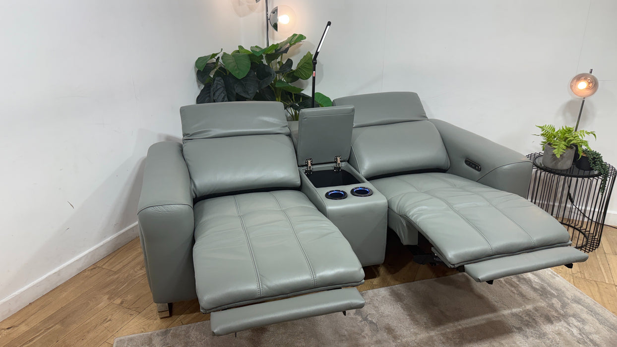 Sofology Marvella Leather 2 Seater Power Recliner/Headrest Heated Seats in Trusty Sheen Granite Teal