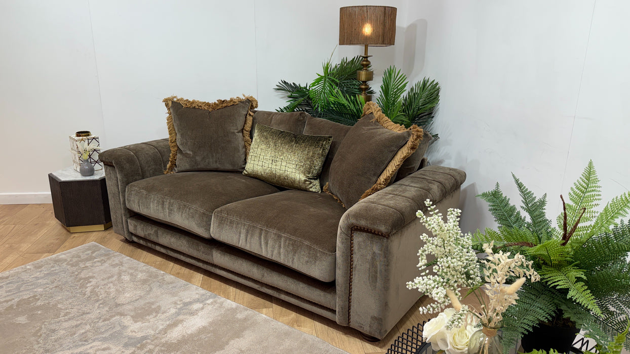 Sofology Regency Fabric 2 Seater Foam Seats with Studs in Fine Textured Chenille Bark Mix