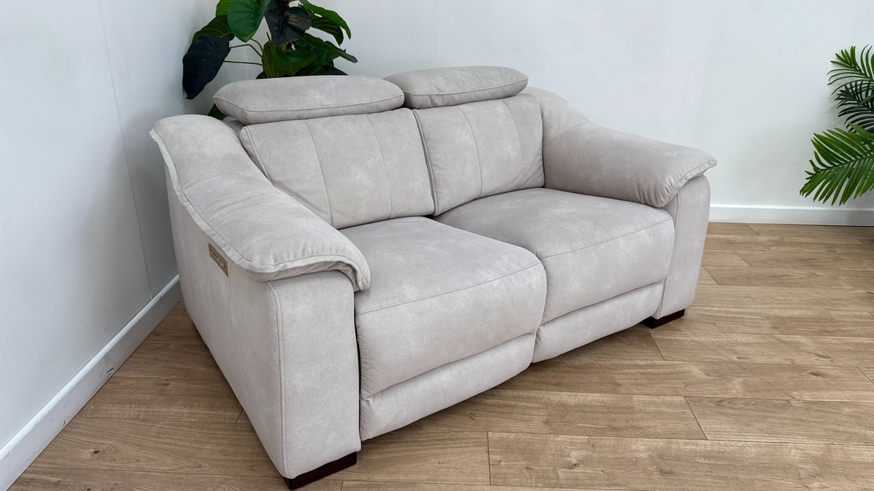 Sofology Carrera Fabric 2 Seater Power Recliner/Headrest in Lifestyle Flecked Ivory