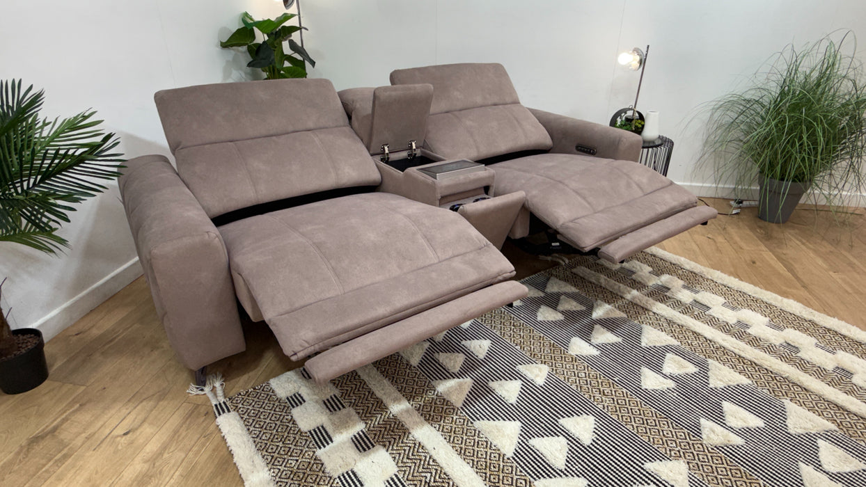 Sofology Allure Fabric 2.5 Seater Screen Console Power Recliner/Headrest Heated Seats Lumbar Speakers in Lifestyle Flecked Nutmeg