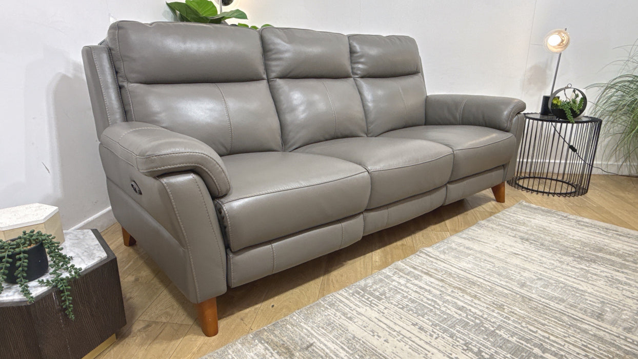 Sofology Lucca Leather 3 Seater Power Recliner in Trusty Soft Sheen Fossil Grey