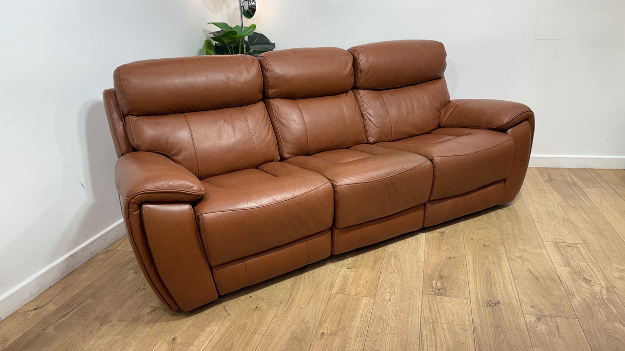 Sofology Radley Leather 3 Seater Split Triple Power Recliner in Metz Caramel