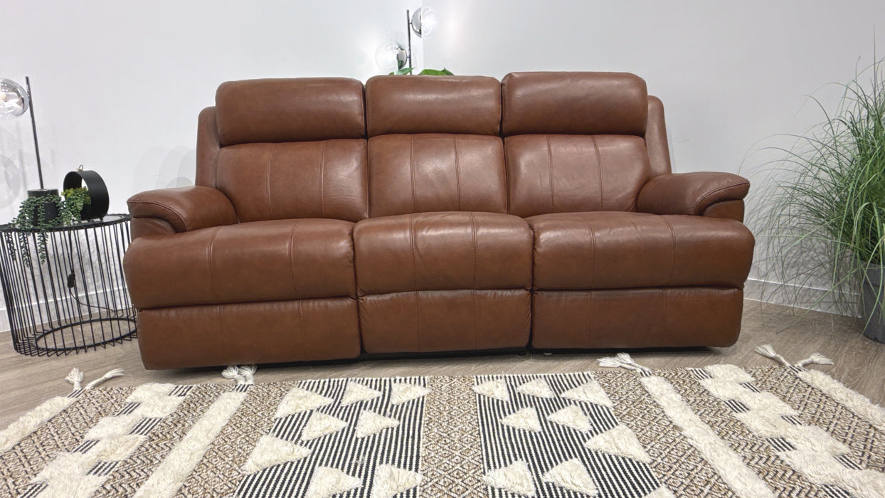 Sofology Gracie Leather 3 Seater Power Recliner/Headrest Heated Seats in Trusty Sheen Butterscotch