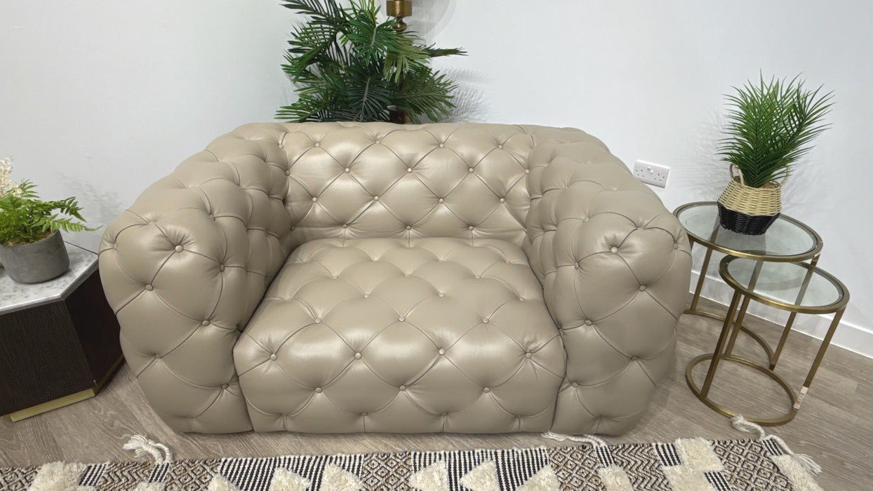 Sofology Venezia Leather Loveseat in Trusty Embossed Stone