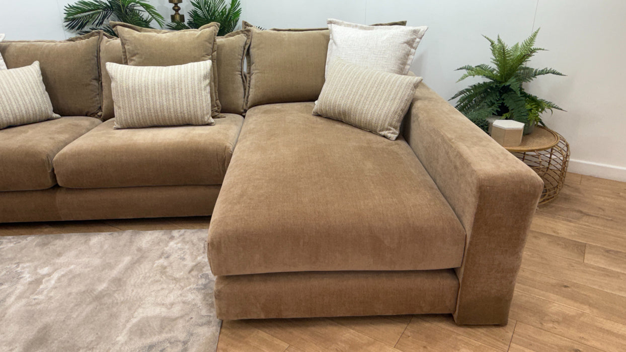 Sofology Cove Fabric Grande Chaise in Soft Chenille Caramel Mix