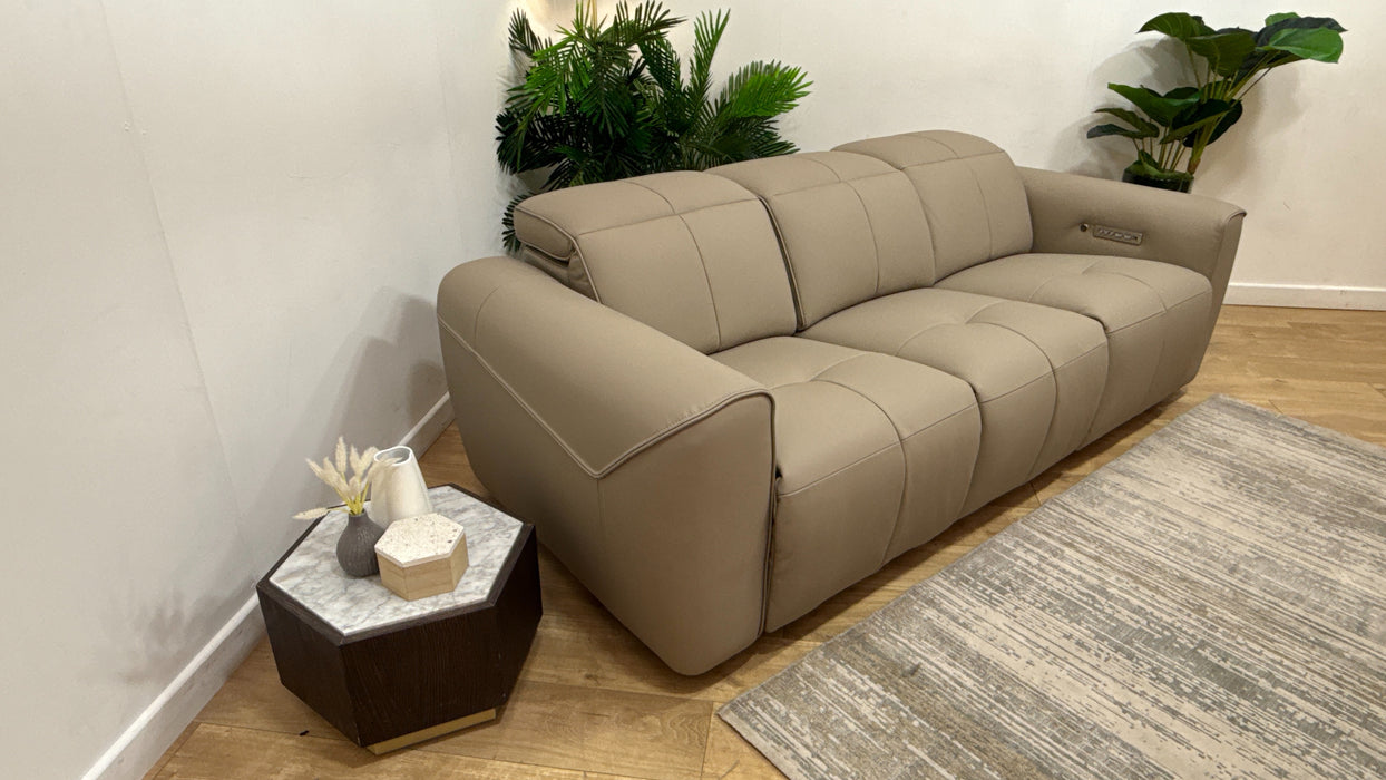 Sofology Riviera 3 Seater Leather Power Recliner, Power Hdrst + Heated Seats in Super Matt Putty