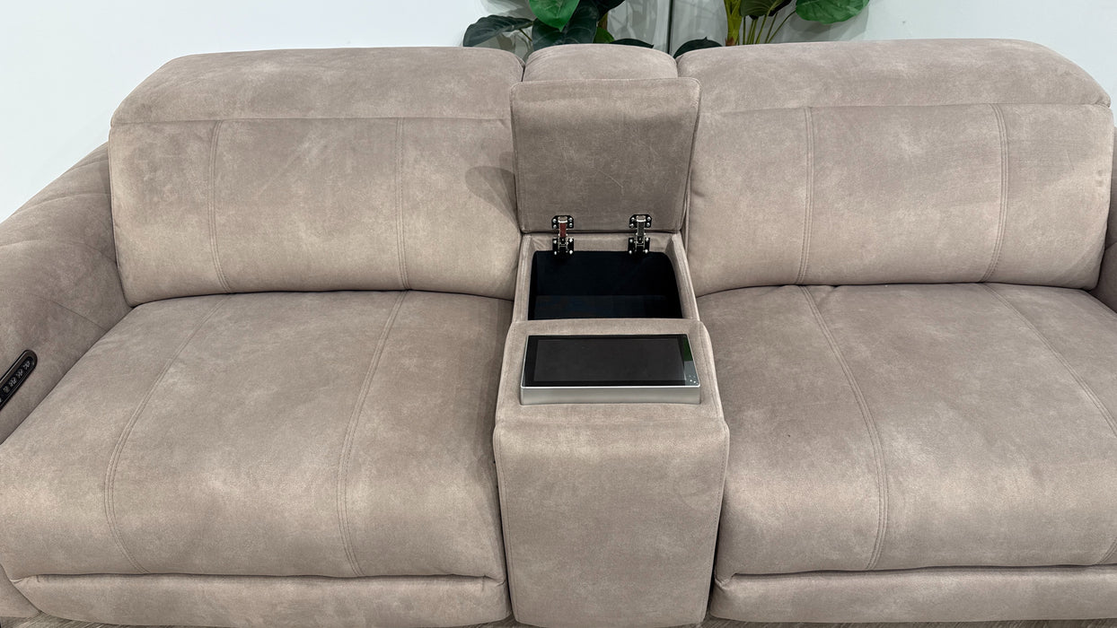 Sofology Allure Fabric 2.5 Seater Screen Console Power Recliner/Headrest Heated Seats Lumbar Speakers in Lifestyle Flecked Nutmeg