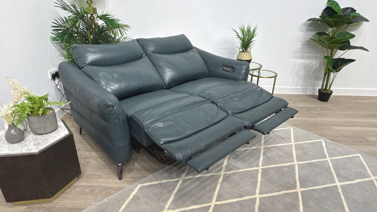 Sofology Renato Leather 2 Seater Power Recliner in Trusty Embossed Peacock