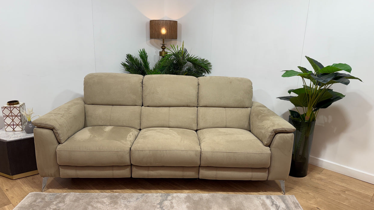 Sofology Illinois Fabric 3 Seater Power Recliner/Headrest Heated Seats in Lifestyle Textured Taupe