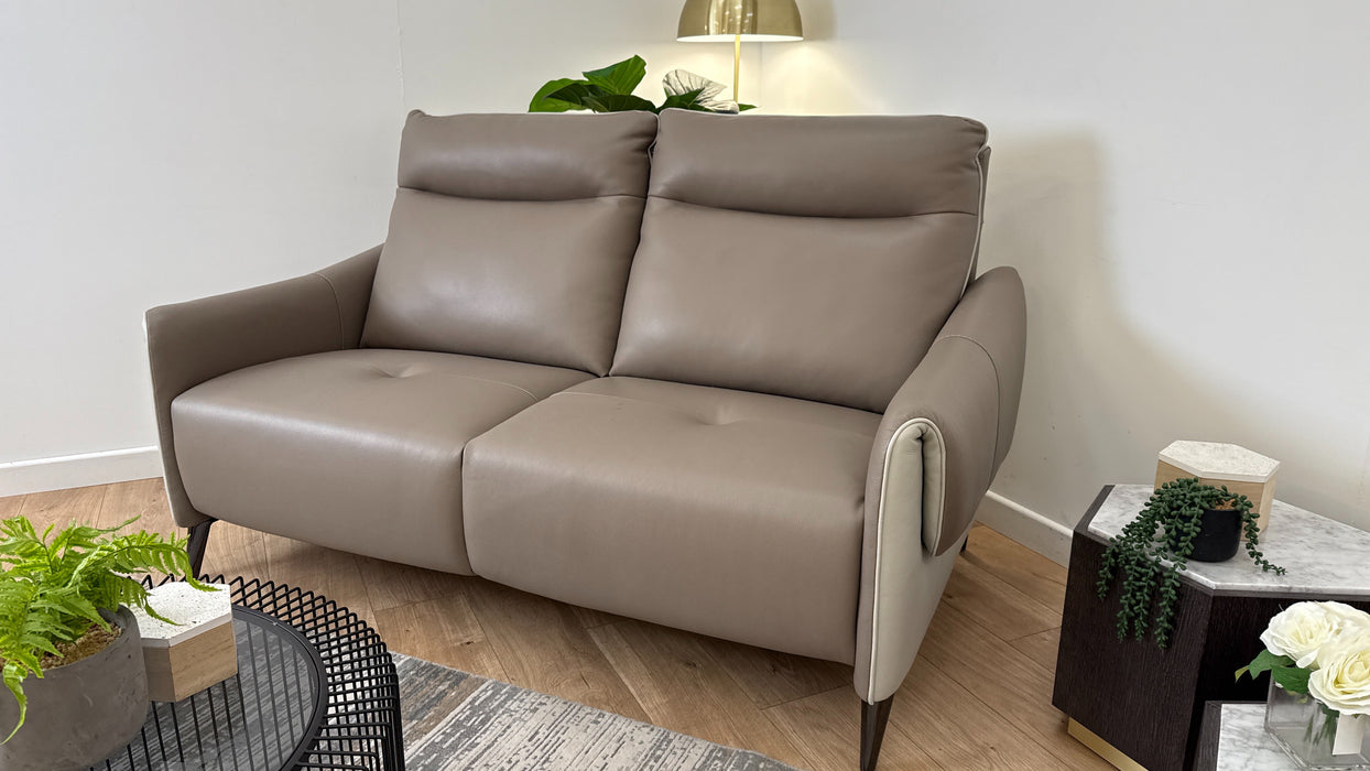 Sofology The Arezzo 2 Seater Recliner Sofa in Amalfi Cappuccino Leather/Cloud Grey Mix