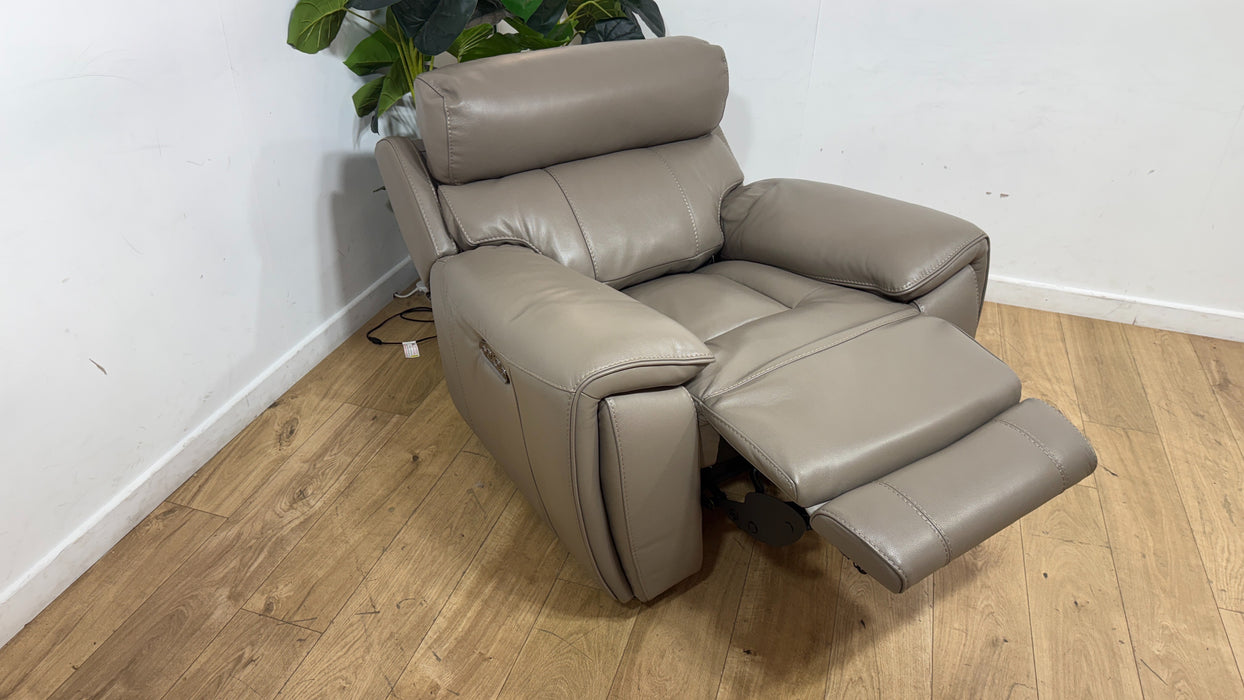 Sofology Radleigh Leather Chair Power Recliner/Headrest in Trusty Soft Sheen Taupe