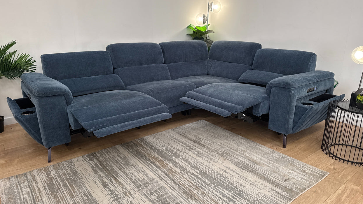 Sofology The Fratelli Fabric 3 Corner 1.5 Power Recliner/Headrest in Relaxed Chenille Denim