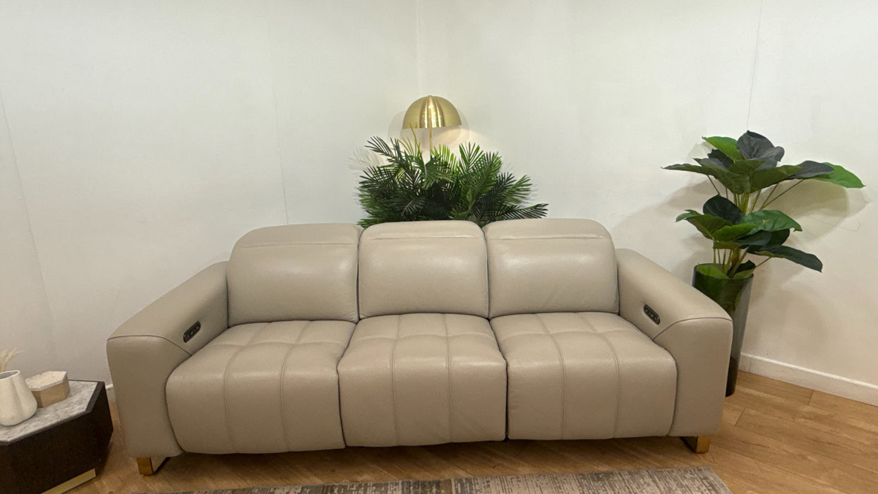 Sofology Marvella Leather 3 Seater Power Recliner/Headrest in Trusty Sheen Lead Grey