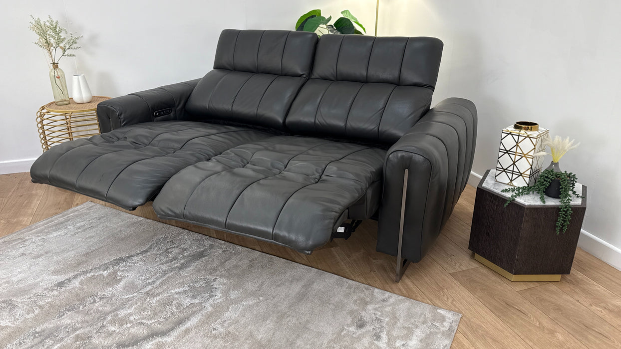 Sofology The Paramount Leather 2.5 Seater Console Power Recliner/Headrests Speakers in Trusty Embossed Charcoal