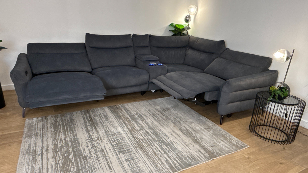 Sofology Renato Fabric 3 Corner Console 1.5 Power Recliner in Lifestyle Flecked Charcoal