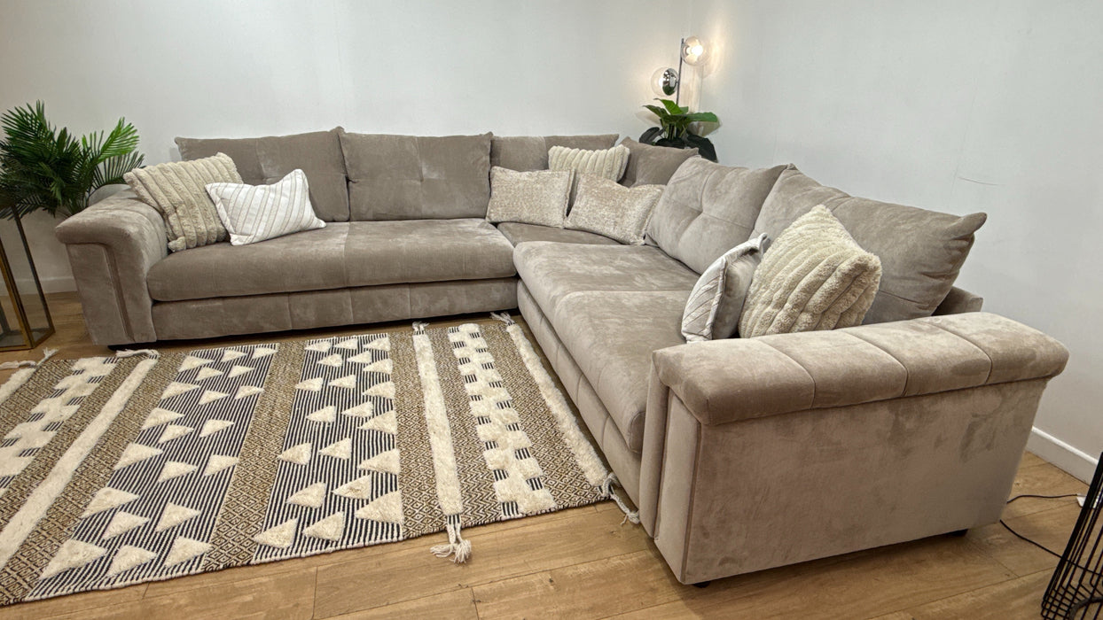 Sofology Oscar Fabric 3 Corner 3 in Fine Textured Chenille Stone Mix