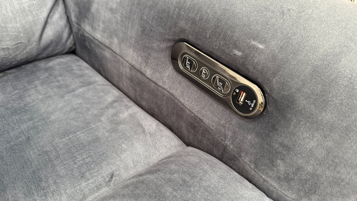 Sofology Renato Fabric 2 Seater Console Power Recliner Speakers in Heritage Velvet Granite