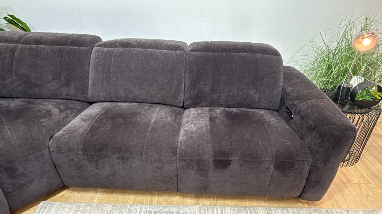 Sofology Lumiere Fabric 1.5 Console Corner 3 Power Recliner/Headrest in Relaxed Chenille Raisin