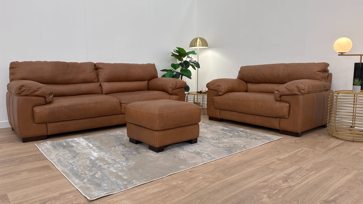 Santino 3 Seater - Loveseat - Footstool - Leather Sofa - Apollo Tan