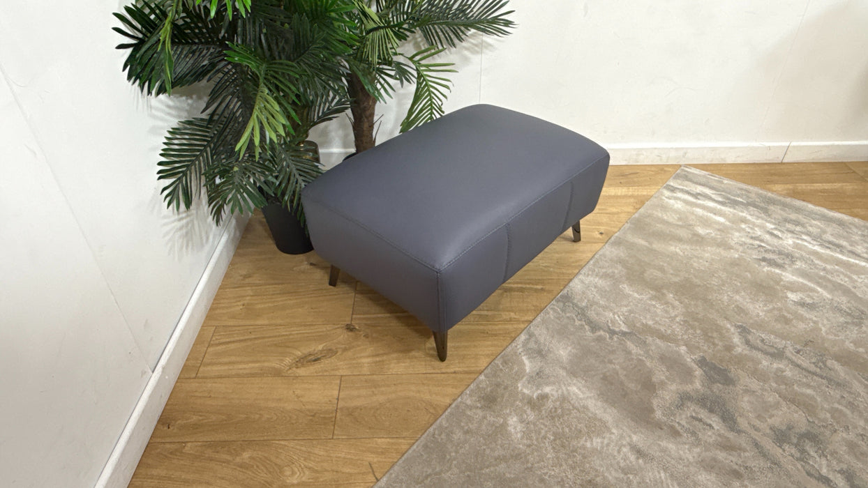 Sofology Arlington Leather Designer Footstool in Trusty Matt Steel Blue