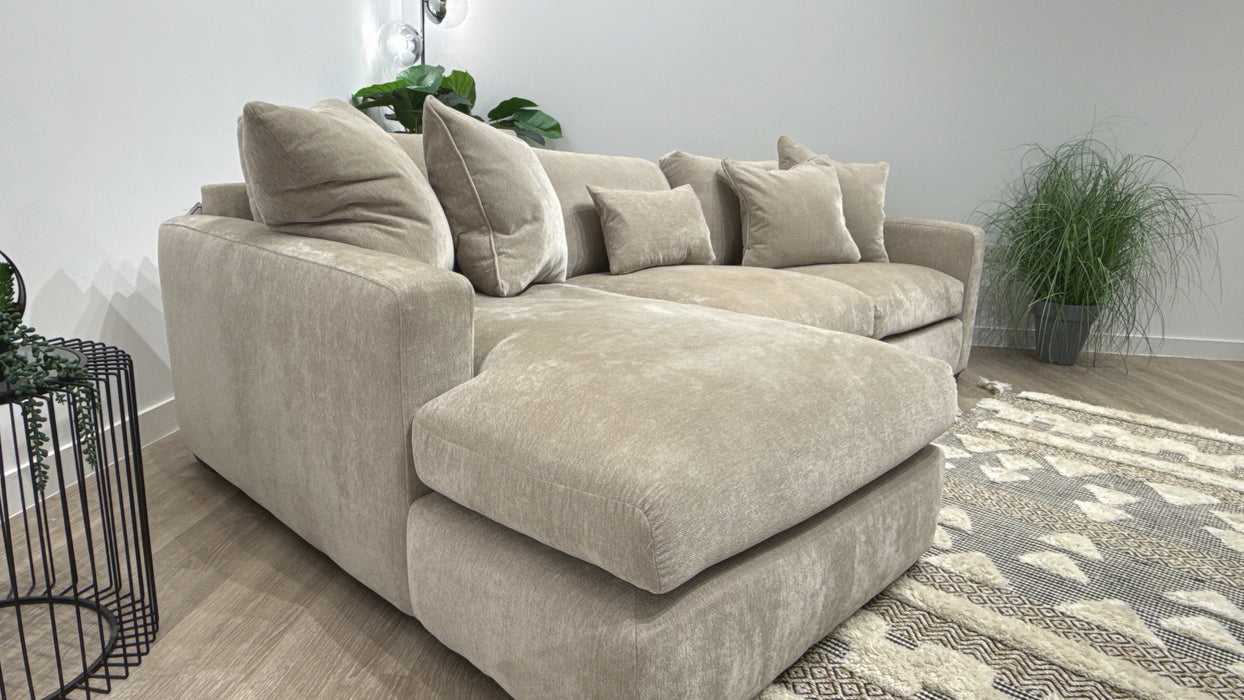 Sofology Moderna Fabric Chaise 4 Seater Extra Flex Seats in Lifestyle Plush Chenille Wicker