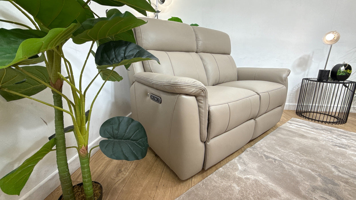 Sofology Bradie Leather 2 Seater Power Recliner/Headrest Heated Seats in Trusty Embossed Stone