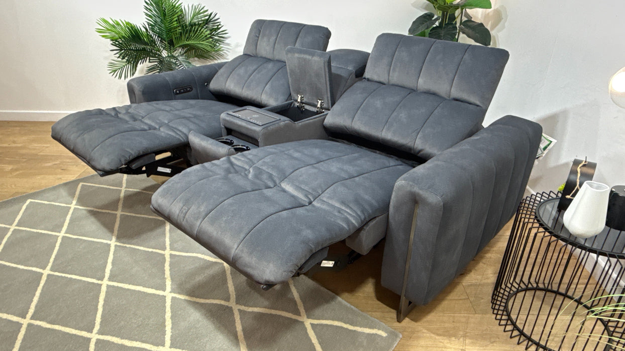Sofology Paramount Fabric 2.5 Seater Console Power Recliner/Headrest Heated Seats Speakers in Lifestyle Flecked Charcoal