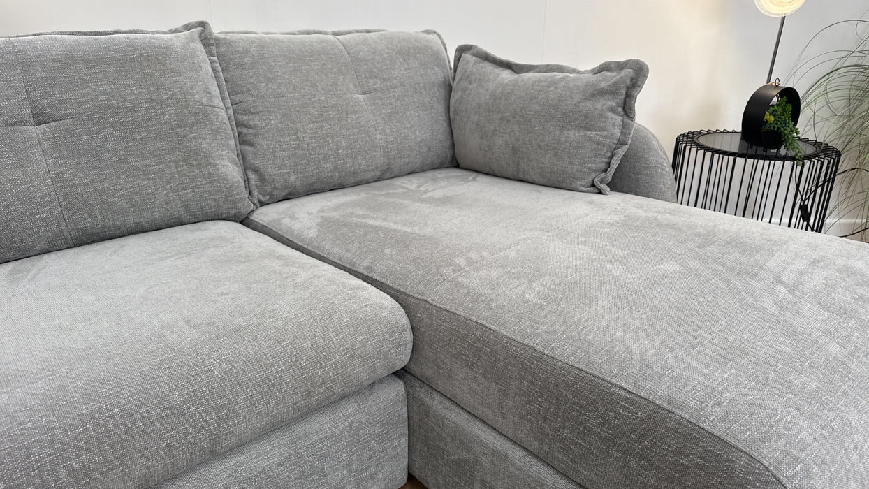 Sofology The Portobello Fabric 3 Seater Chaise with Storage & Sprung Seats in Linen Look Chenille Grey