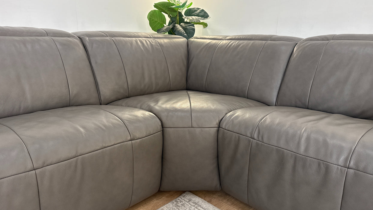 Sofology Lumiere Leather 3 Corner 1.5 Power Recliner/Headrest Heated Seat in Trusty Embossed Grey