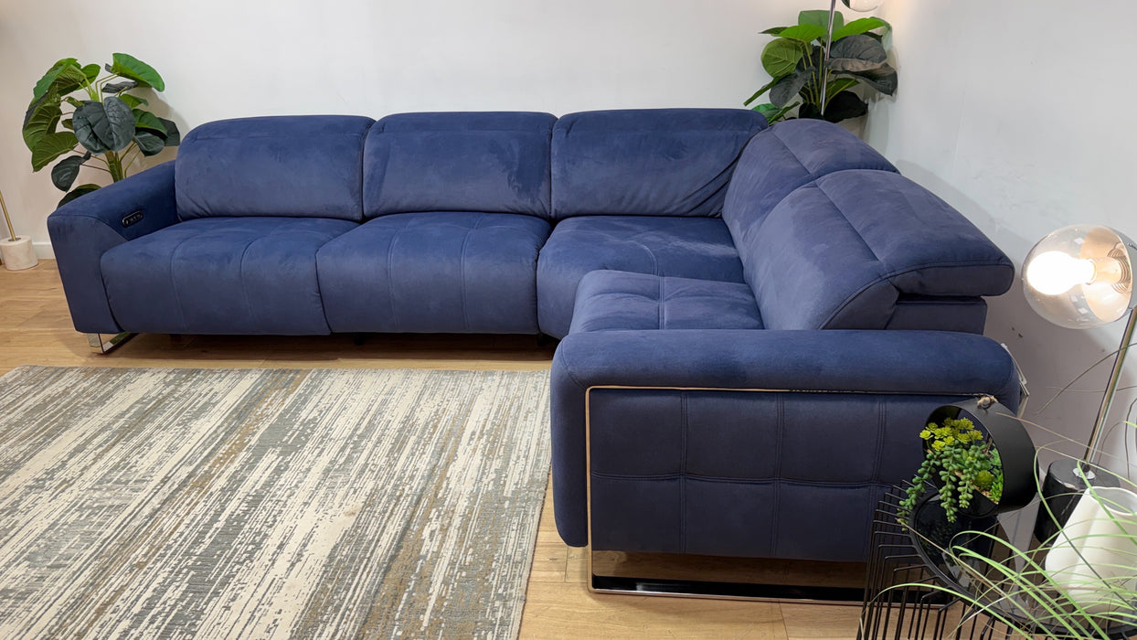 Sofology Marvella Fabric 3 Corner 1.5 Power Recliner/Headrest in Lifestyle Flecked Navy