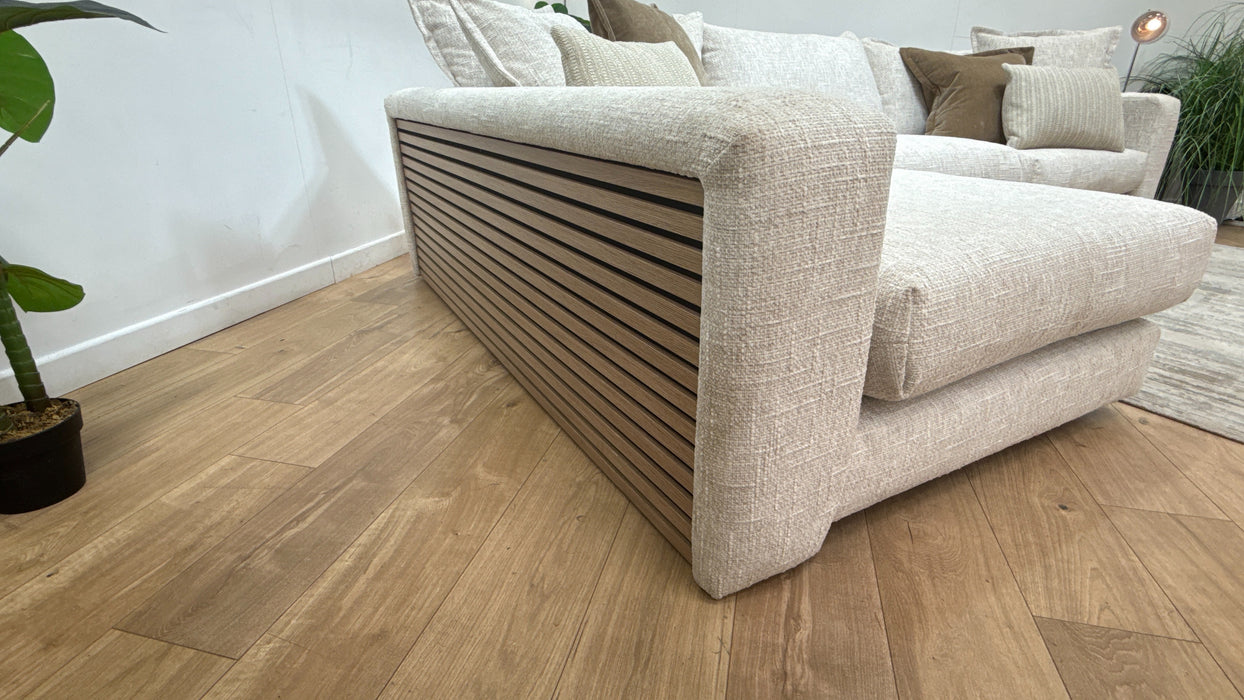 Sofology Cove Fabric Grande Chaise Light Wood Panel in Artisan Chenille Oyster Mix