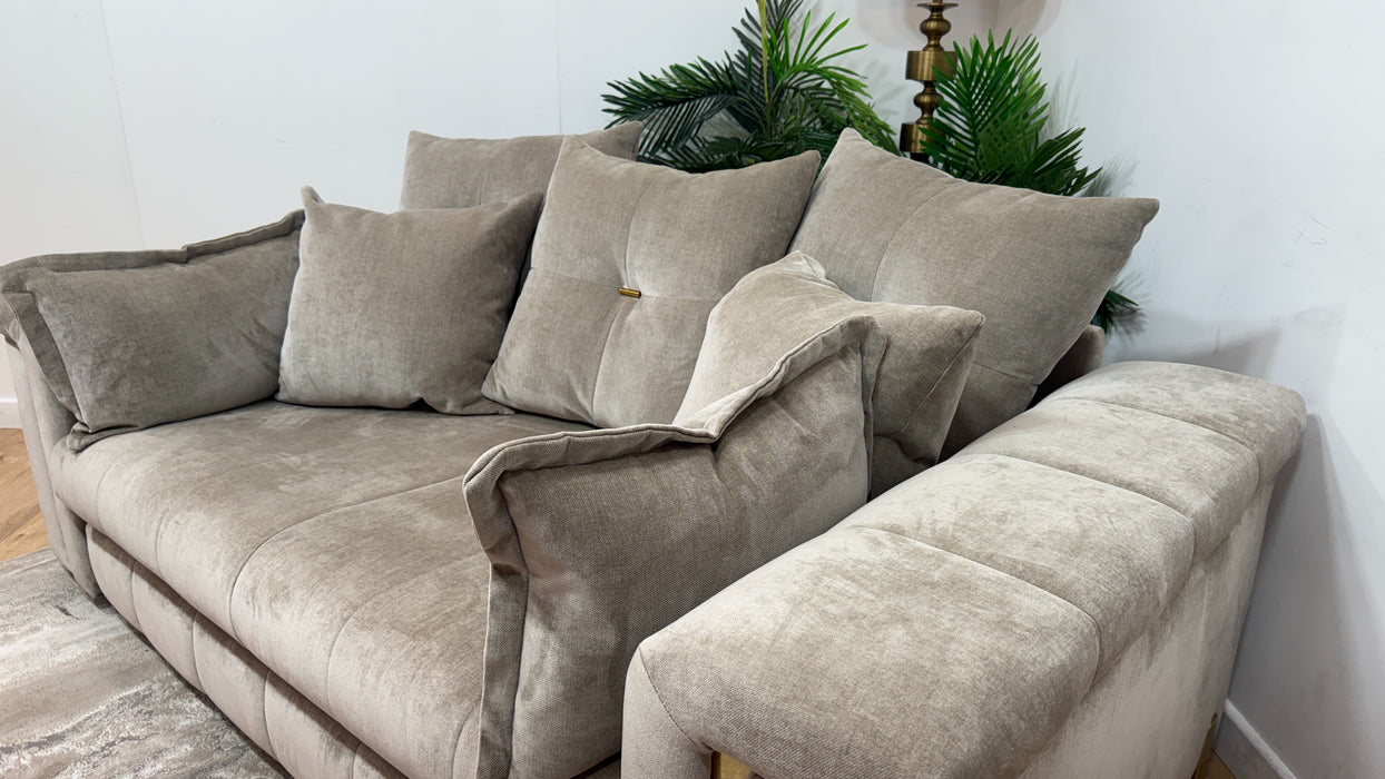 Sofology Oscar Fabric 2 Seater Gold Trim in Fine Textured Chenille Stone
