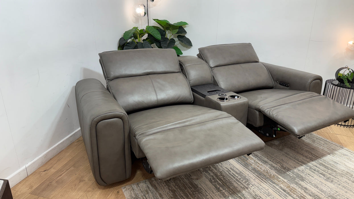 Sofology Premiere Leather 2.5 Seater Smart Console Power Recliner/Headrest Heated Seats in Trusty Embossed Grey