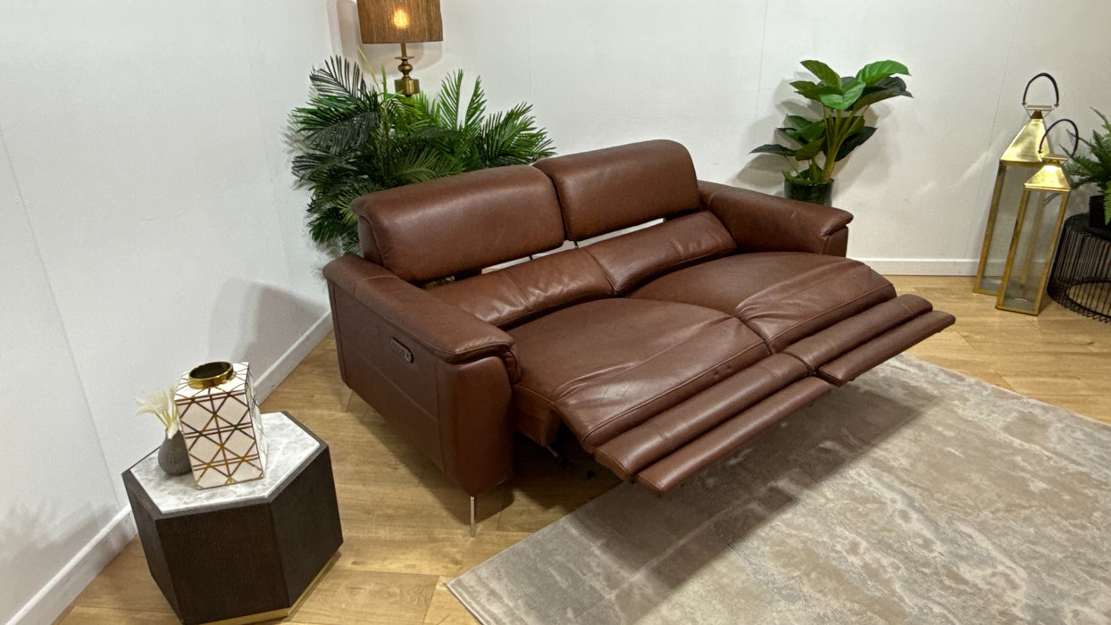 Sofology Illinois Leather 3 Seater Power Recliner/Headrest in Relaxed Soft Brown