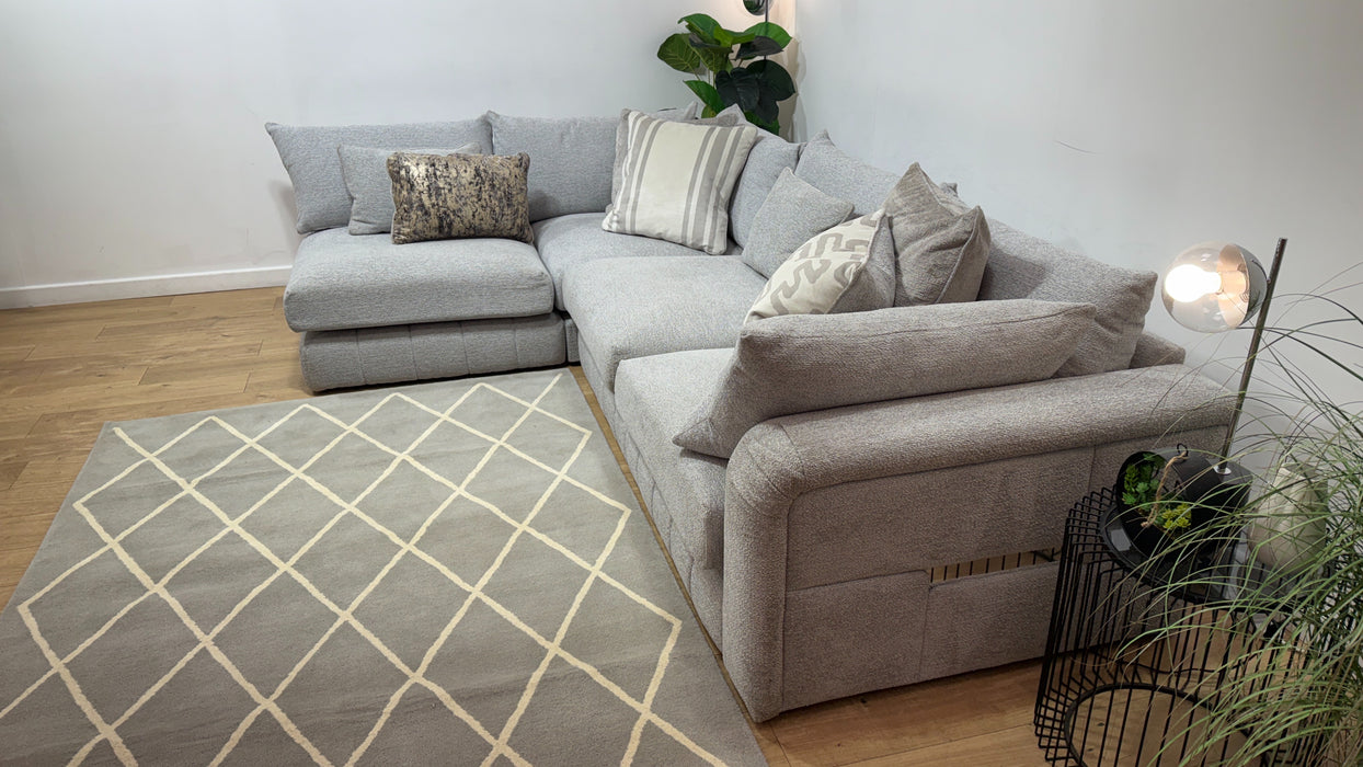 Sofology Westwood Fabric Chaise 1 Corner 3 Silver Trim in Soft Boucle Silver Mix