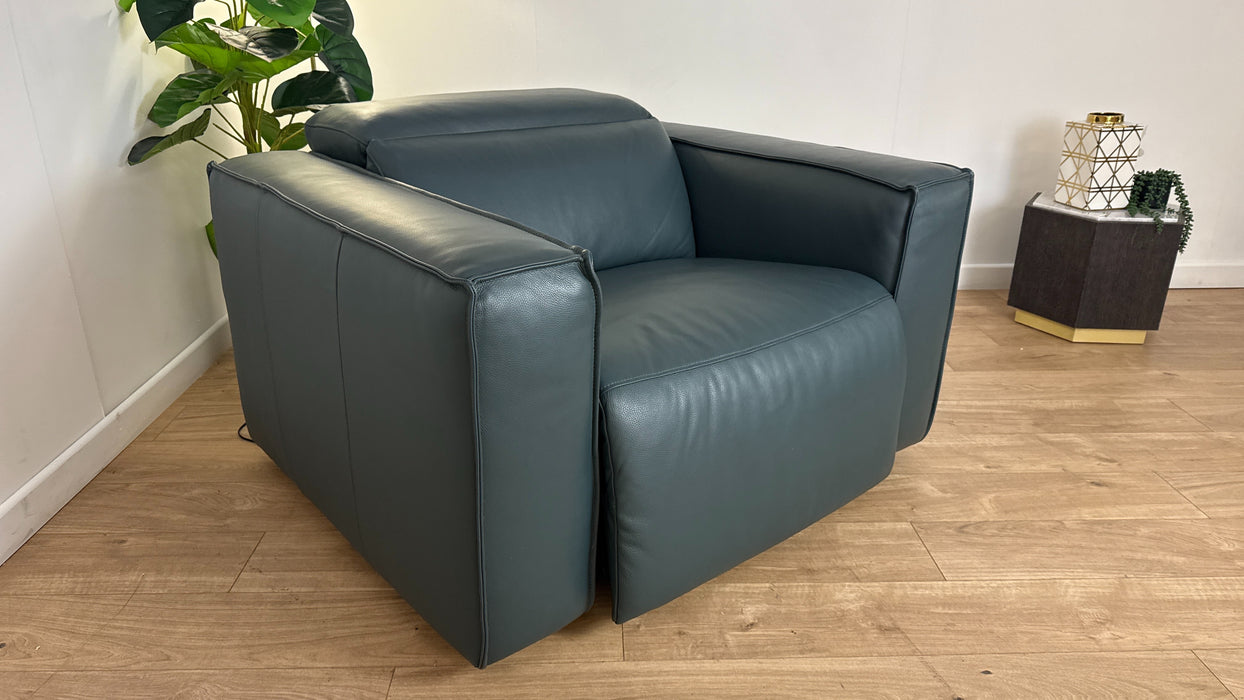 Sofology The Horizon Leather Loveseat Power Recliner/Headrest Heated Seat in Trusty Embossed Peacock