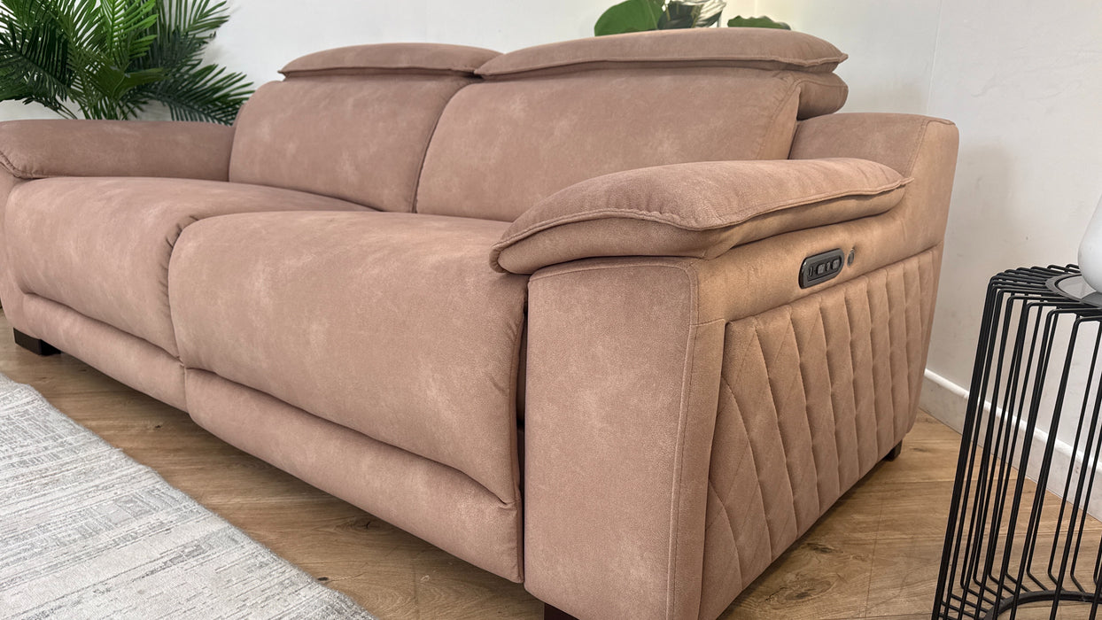 Sofology Benz Fabric 3 Seater Power Recliner/Headrest Heated Seat in Lifestyle Flecked Sand