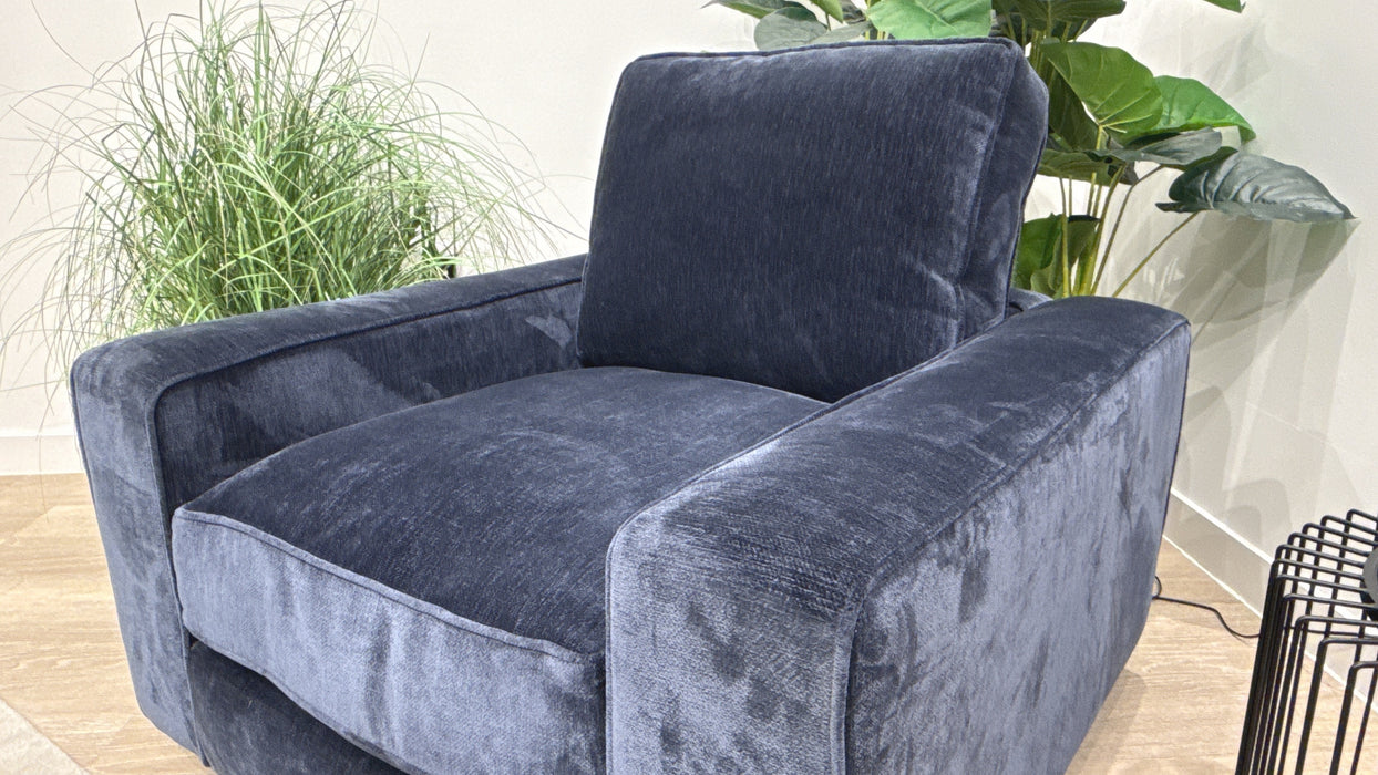Sofology Laurent Fabric Accent Swivel Chair in Luxury Deep Pile Chenille Denim Mix