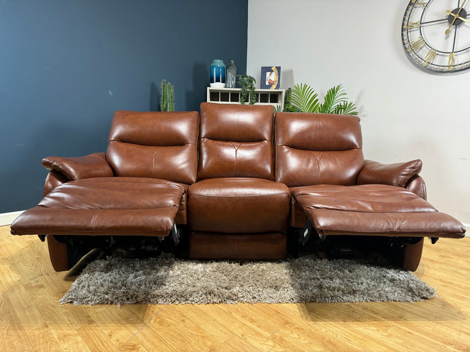 Albion Leather 3 Seater - Butterscotch - Power Recliner - WA2