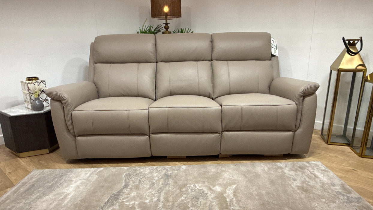 Sofology Bradie Leather 3 Seater Power Recliner/Headrest in Trusty Embossed Stone