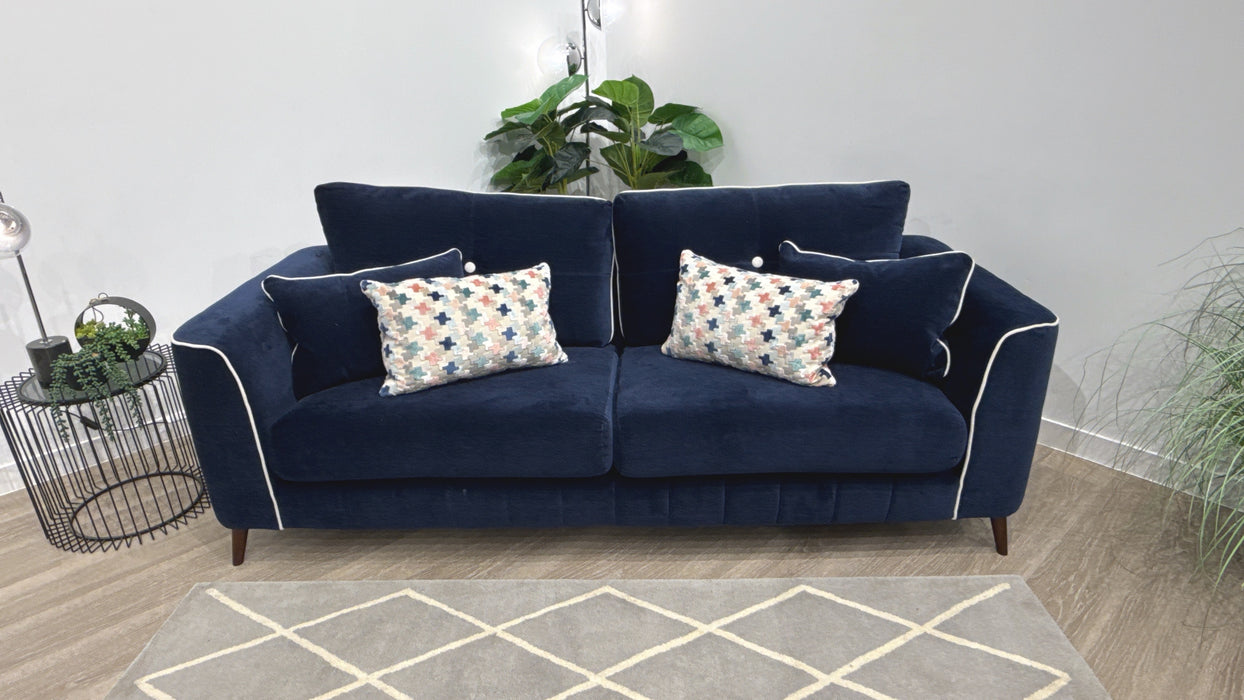 Sofology Remy Fabric 4 Seater in Soft Chenille Navy Mix With Natural Contrast Piping