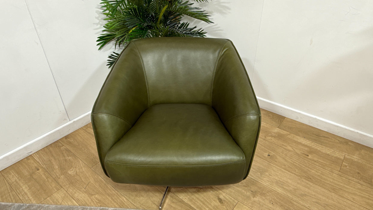 Sofology Adler Leather Swivel Chair in Relaxed Soft Olive