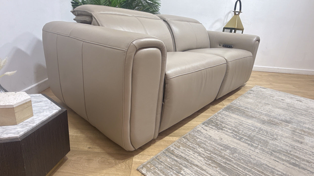 Sofology Premiere Leather 2.5 Seater Smart Console Power Recliner/Headrest Heated Seats in Trusty Embossed Stone