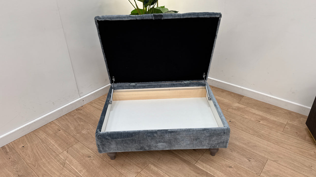 Sofology Highgrove Fabric Storage Footstool in Luxe Chenille Steel Blue All Over