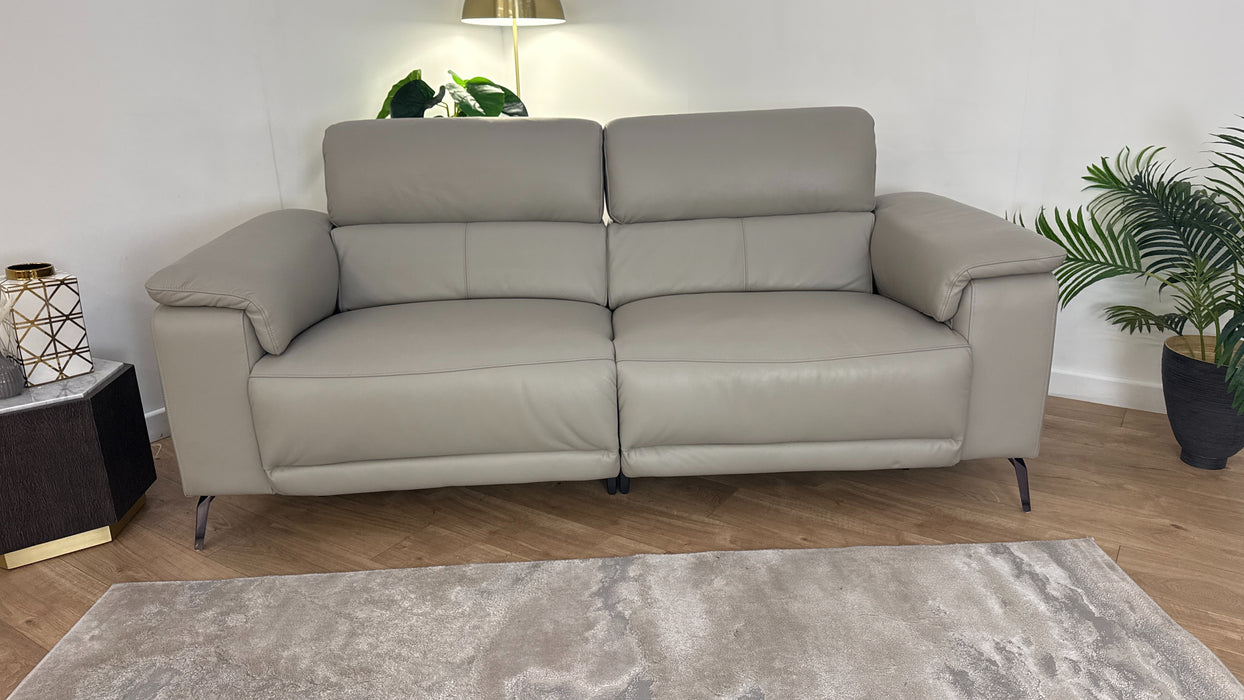 Sofology The Fratelli Leather 2.5 Seater Power Recliner/Headrest in Trusty Embossed Light Grey