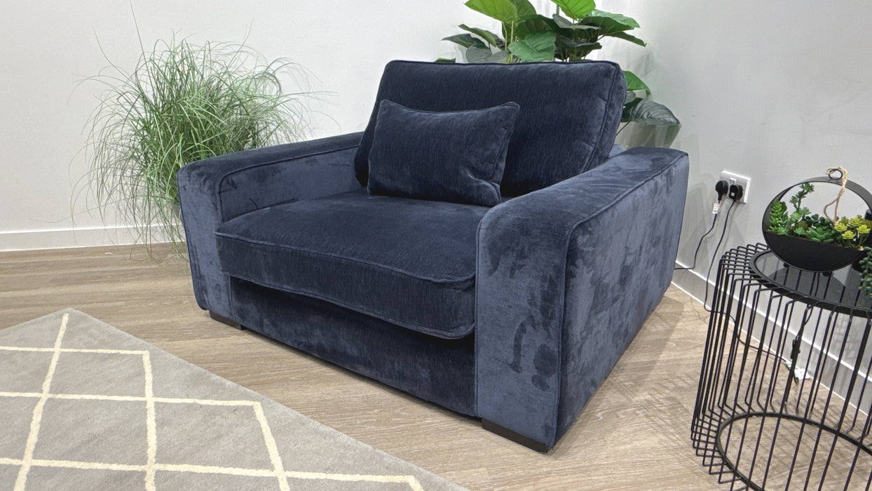 Sofology Laurent Fabric Loveseat in Luxury Deep Pile Chenille Denim Mix