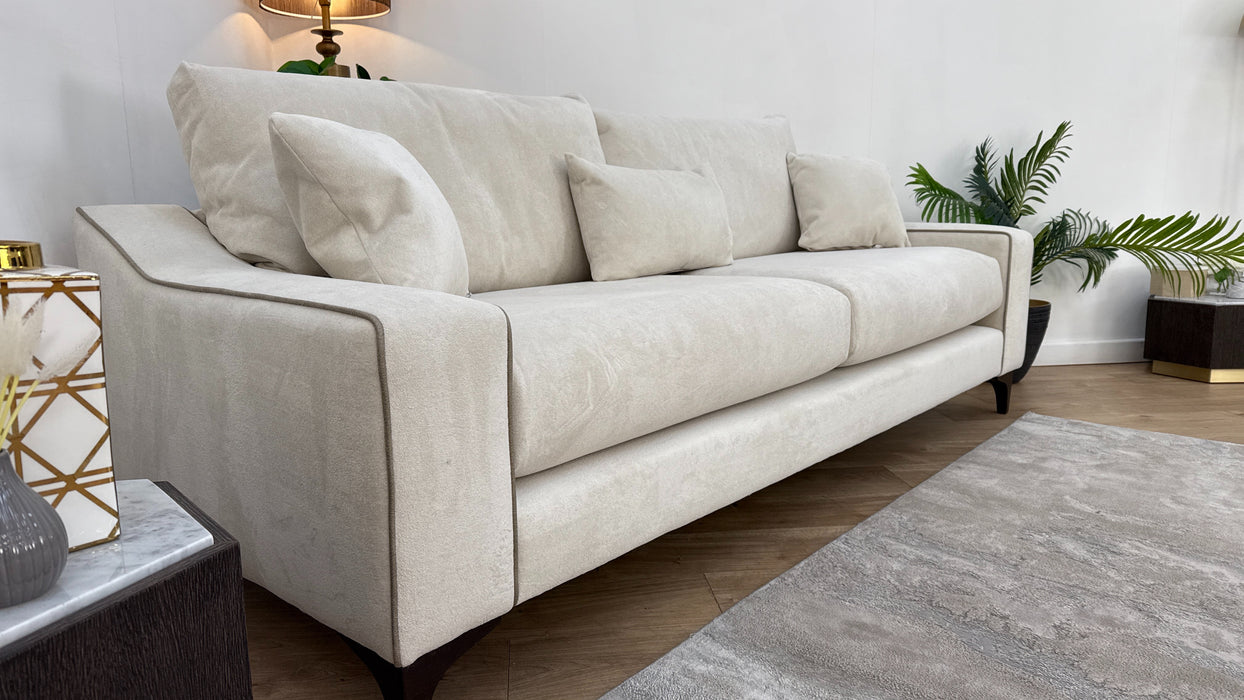Sofology Wildwood Fabric 4 Seater in Soft Sherpa Natural Contrast Piping